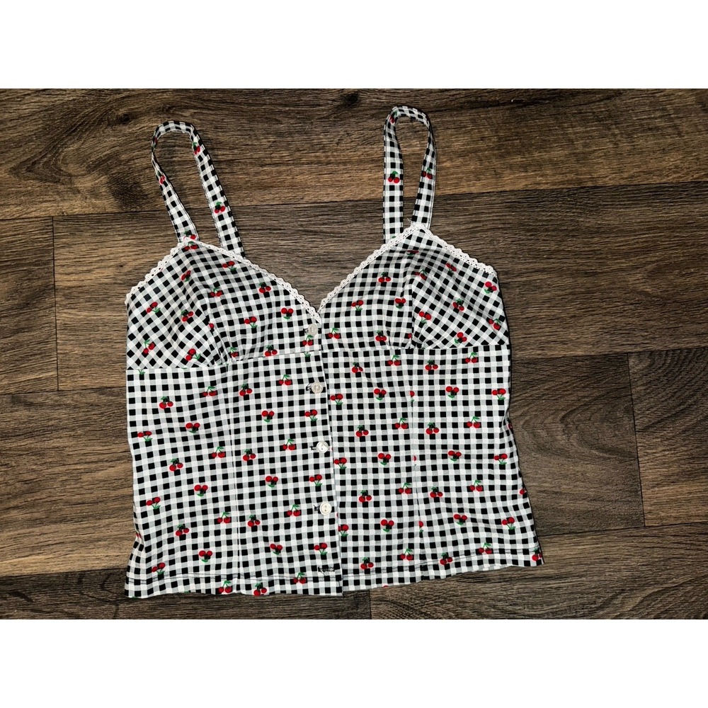 Y2K Papaya Sweetheart Neckline Cherry Print Size s Pinup Vintage Style Top Retro
